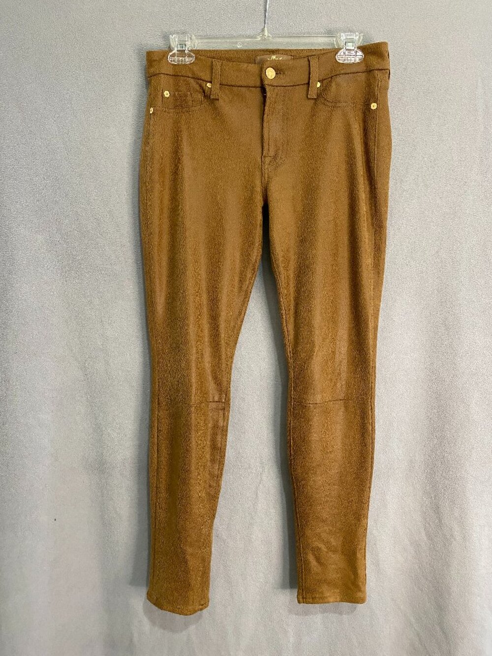 7 For All Mankind Cognac Faux Suede Skinny Pants 28 Western Boho Chic